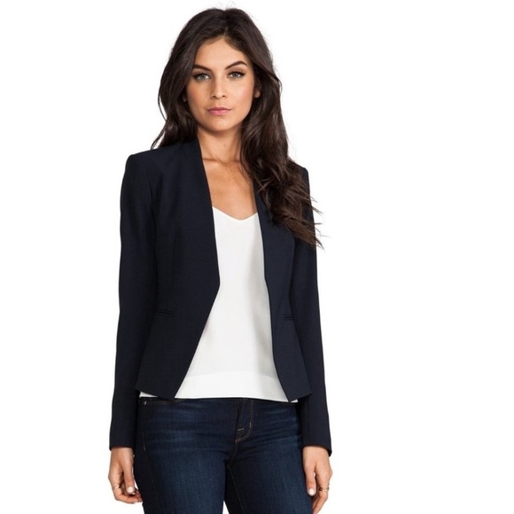 Theory Lanai Open Front Stretch Wool Angled Blazer Size 4 - Picture 2 of 8